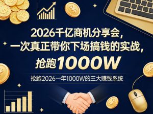 2026千亿商机分享会,一次真正带你下场搞钱的实战,抢跑2026一年1000W的三大賺钱系统-柯南聊项目