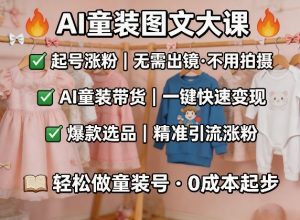 AI童装图文剪辑，某社群童装图文大课，起号涨粉、AI童装带货、爆款选品，无需出镜和拍摄-柯南聊项目