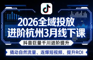 2026全域投放进阶杭州3月线下课，抖音巨量千川进阶提升，撬动自然流量、连爆短视频、提升ROI-柯南聊项目