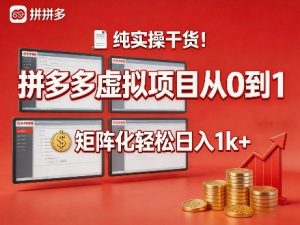 纯实操干货!拼多多虚拟项目从0到1,矩阵化轻松日入1k+【揭秘】-柯南聊项目