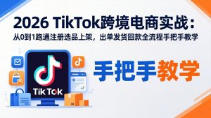 2026TikTok跨境电商实战：从0到1跑通注册选品上架，出单发货回款全流程手把手教学-柯南聊项目