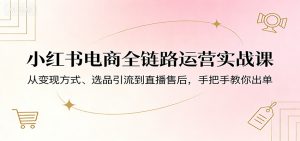 小红书电商全链路运营实战课：从变现方式、选品引流到直播售后，手把手教你出单-柯南聊项目