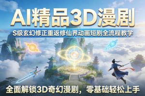 AI精品3D漫剧S级玄幻修正重返修仙界动画短剧全流程教学,全面解锁3D奇幻漫剧,零基础轻松上手-柯南聊项目