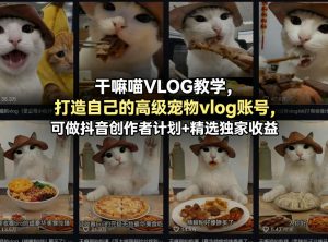 干嘛喵VLOG教学,打造自己的高级宠物vlog账号,可做抖音创作者计划+精选独家收益-柯南聊项目