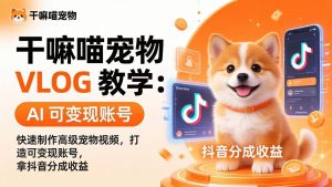 干嘛喵宠物 VLOG 教学:AI 快速制作高级宠物视频,打造可变现账号,拿抖音分成收益-柯南聊项目