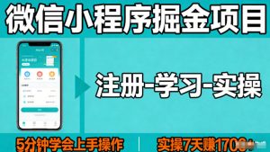 微信小程序掘金项目，项目很简单，5分钟就能学会上手操作，实操7天賺了1700+【揭秘】-柯南聊项目