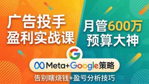 广告投手盈利实战课:月管600万预算大神,带你告别瞎烧钱,Meta+Google策略+盈亏分析-柯南聊项目