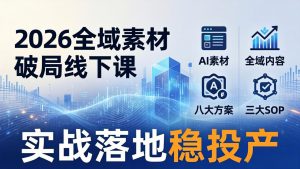 2026全域素材破局线下课：AI素材+全域内容+八大方案+三大SOP，实战落地稳投产-柯南聊项目