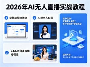 2026年AI无人直播实战教程,零基础也能快速搭建AI数字人无人直播间,实现24小时自动直播带货-柯南聊项目