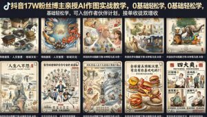 抖音17W粉丝博主亲授AI作图实战教学，0基础轻松学，可入创作者伙伴计划，接单收徒双增收-柯南聊项目