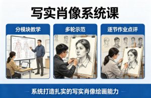 写实肖像系统课,全程分模块教学+多轮示范+逐节作业点评,系统打造扎实的写实肖像绘画能力-柯南聊项目