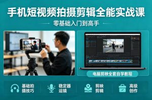 手机短视频拍摄剪辑全能实战课:零基础入门到高手,稳定器运镜+电脑剪映全套自学教程-柯南聊项目