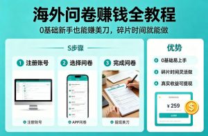 海外问卷賺钱全教程,0基础新手也能賺美刀,碎片时间就能做-柯南聊项目