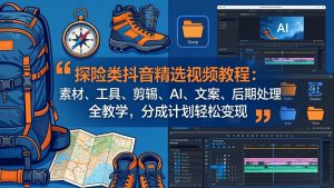 探险类抖音精选视频教程:素材、工具、剪辑、AI、文案、后期处理全教学,分成计划轻松变现-柯南聊项目