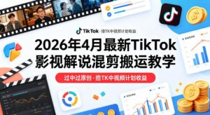 26年4月最新TikTok影视解说混剪搬运教学,过中过原创,撸TK中视频计划收益-柯南聊项目