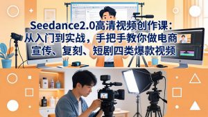 Seedance2.0高清视频创作课:从入门到实战,手把手教你做电商、宣传、复刻、短剧四类爆款视频-柯南聊项目