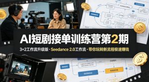 AI短剧接单训练营第2期，3+2工作流升级版，Seedance 2.0工作流，带你玩转新流程极速賺钱-柯南聊项目